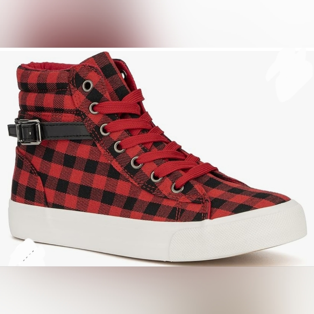 Olivia Miller Red black Plaid high top fashion sneaker 10 nwob